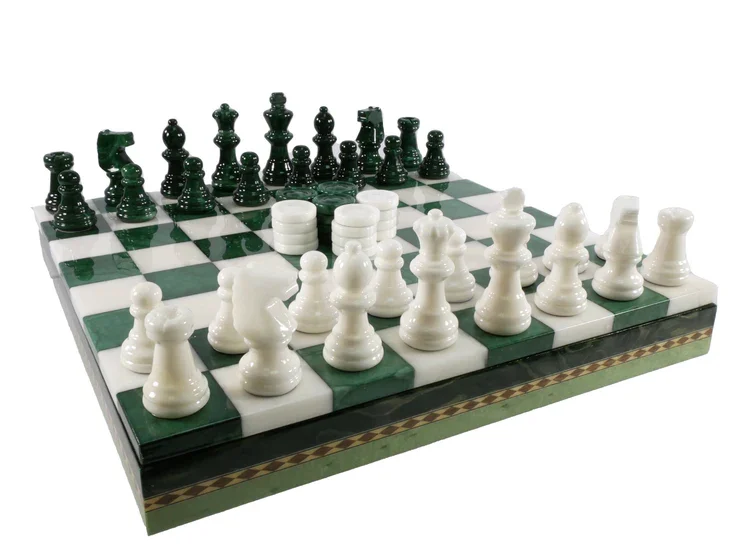 Green and White Alabaster Inlaid Chest