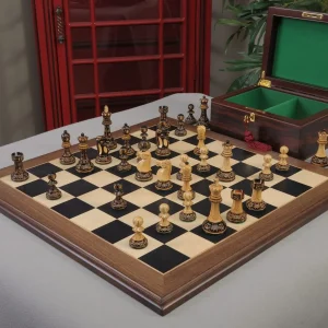 The Burnt Reykjavik II Series Chess Set, Box, & Board