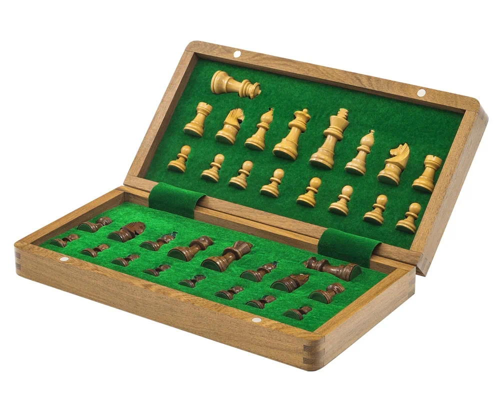 12″ Folding Wooden Magnetic Travel Chess Set