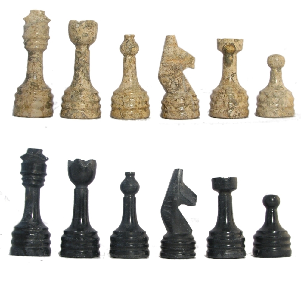 Black and Coral Rustic Style Marble Chess Pieces