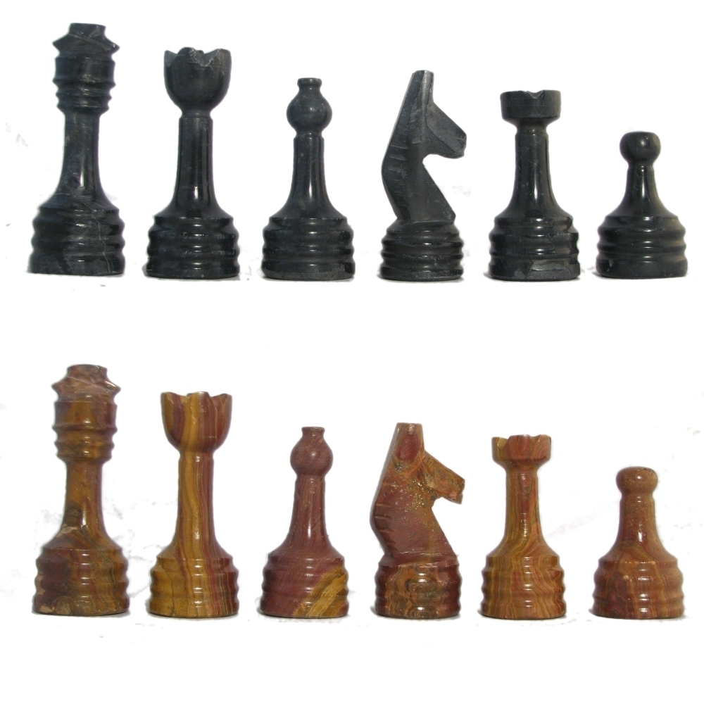Black & Red Rustic Style Marble Chess Pieces
