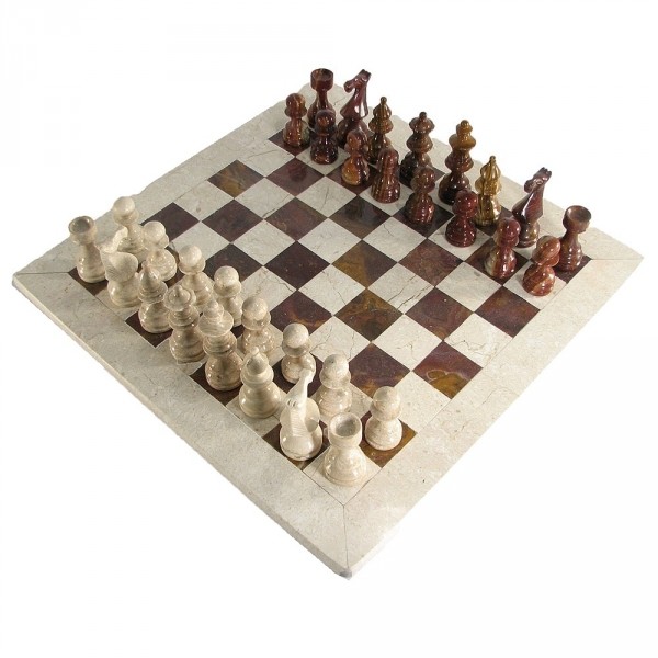 Deluxe European Red and Botticino Marble Chess Set