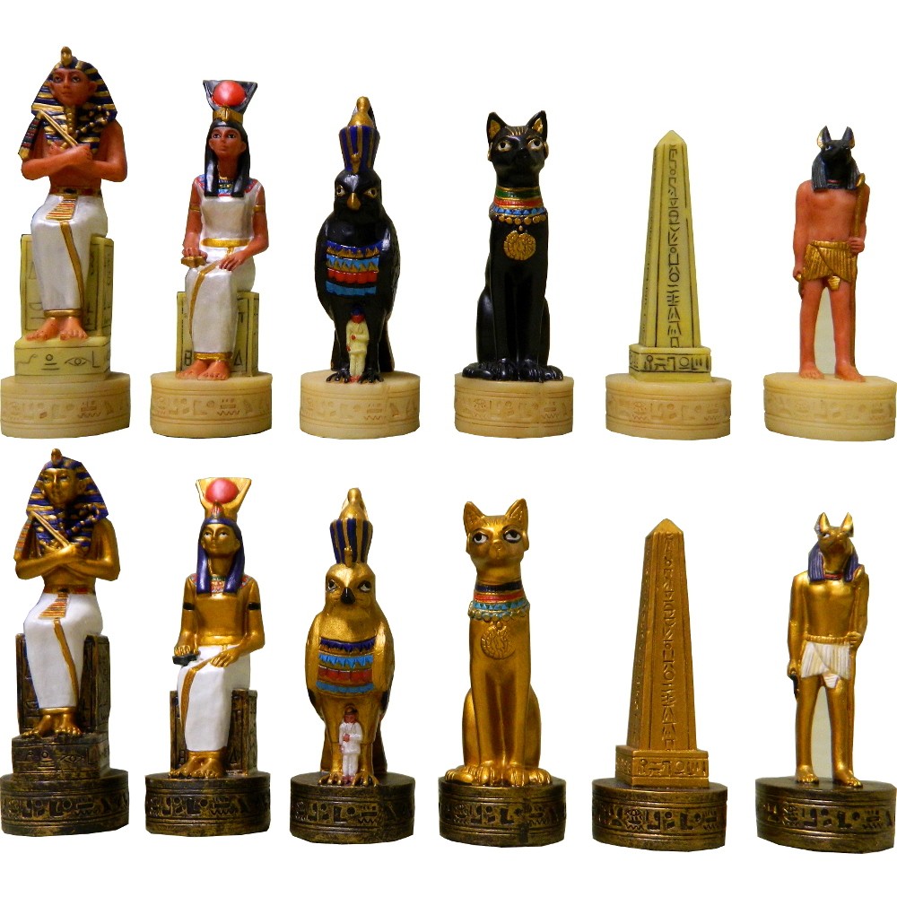Hand Painted Egyptian Polystone Chess Pieces
