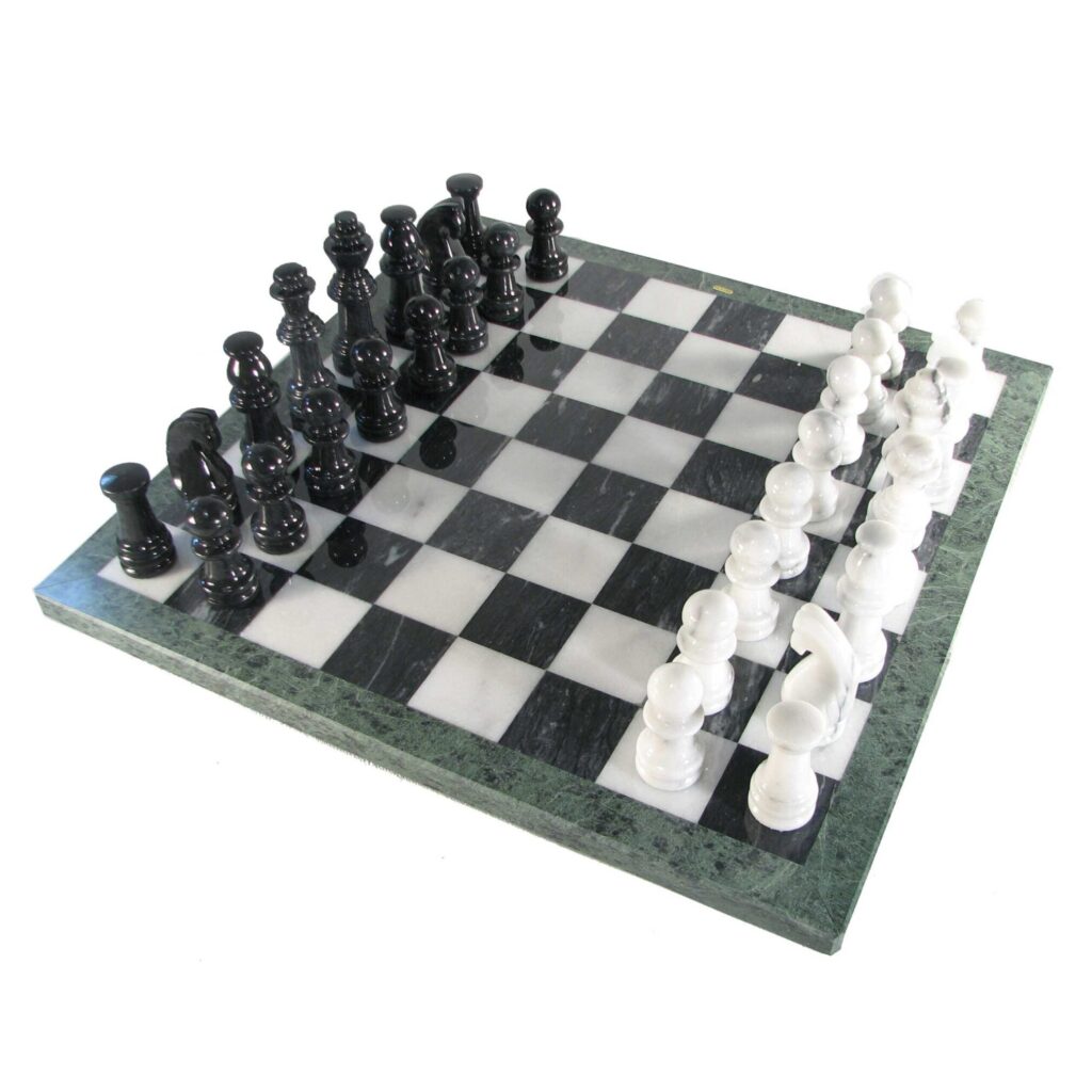 16” Marble Chess Set – Black and White
