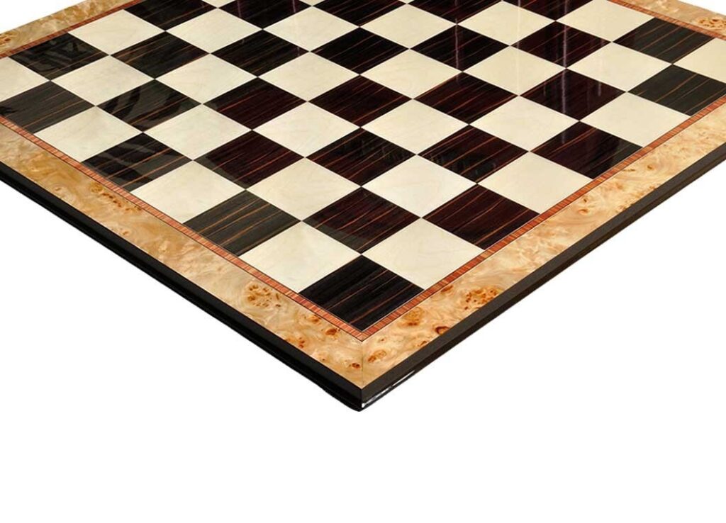 Maple Burl and Ebony Superior Chess Board