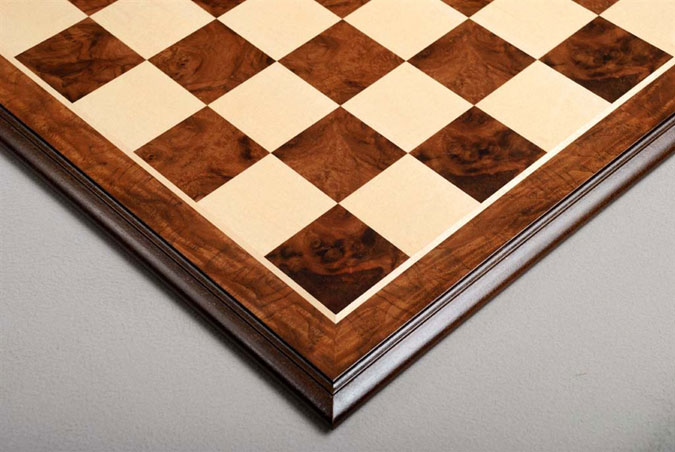 Elm Burl and Maple Superior Traditional Chessboard