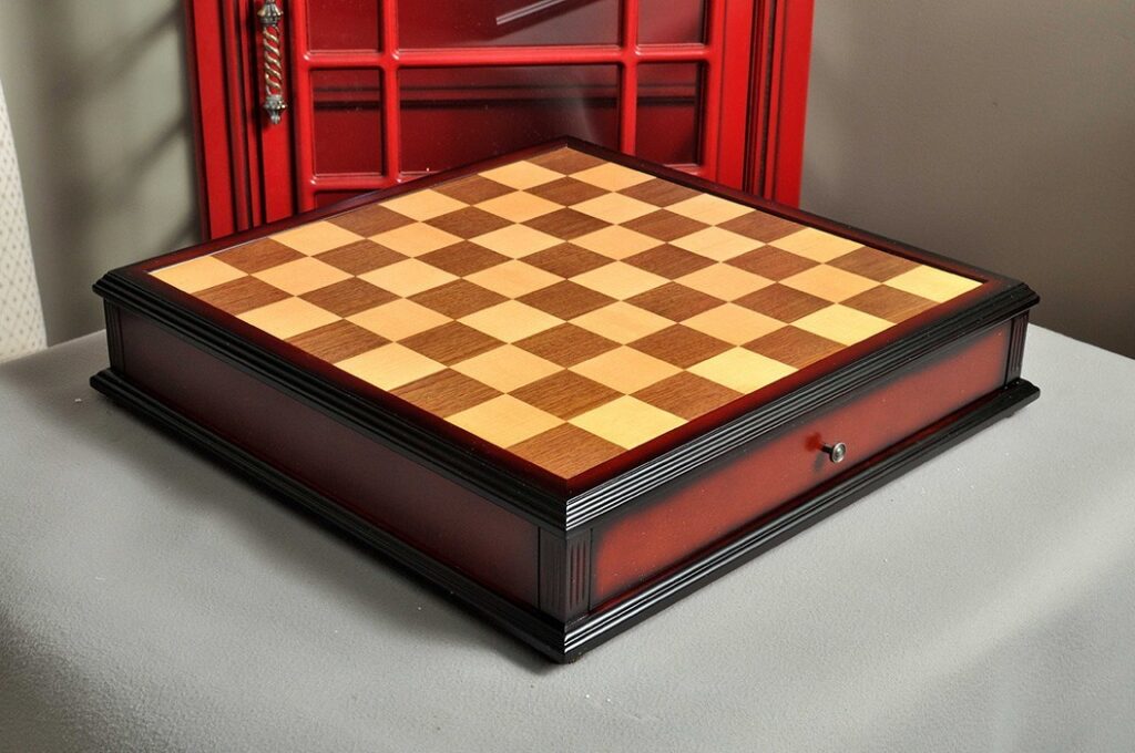 Walnut and Maple Antique Chess Board with Storage