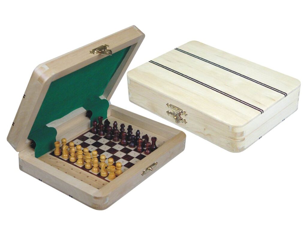 Ebony Inlaid Wood Top Travel Pegged Chess Set
