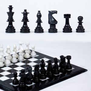 16" Black and White Luxury Marble Chess Set