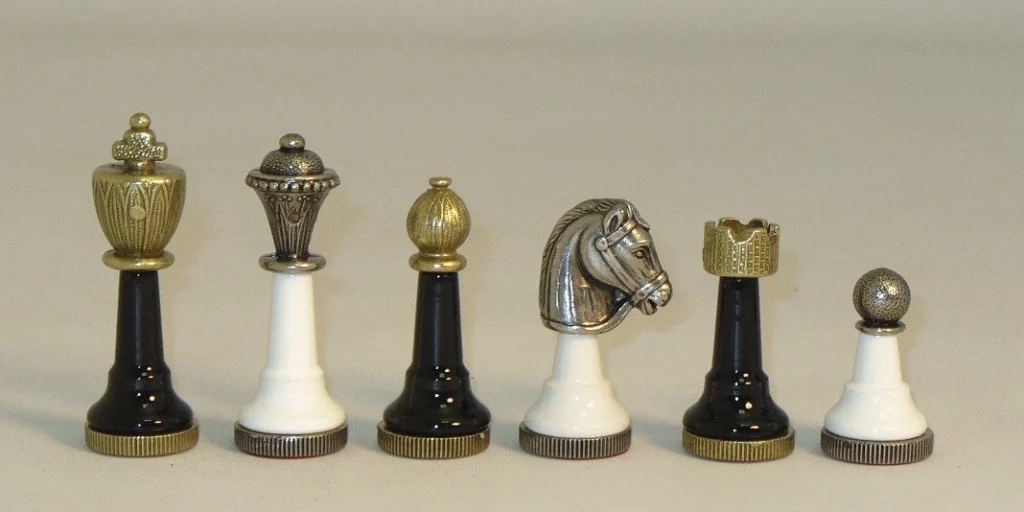 Black & White Metal Zinc and Wood Chess Pieces
