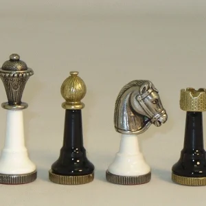 Black & White Metal Zinc and Wood Chess Pieces