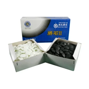 Black and white Go stones in boxes
